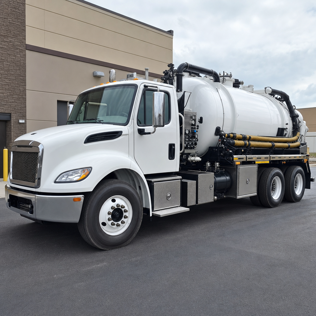 Commercial septic vacuum truck parked in a Chula Vista business parking lot